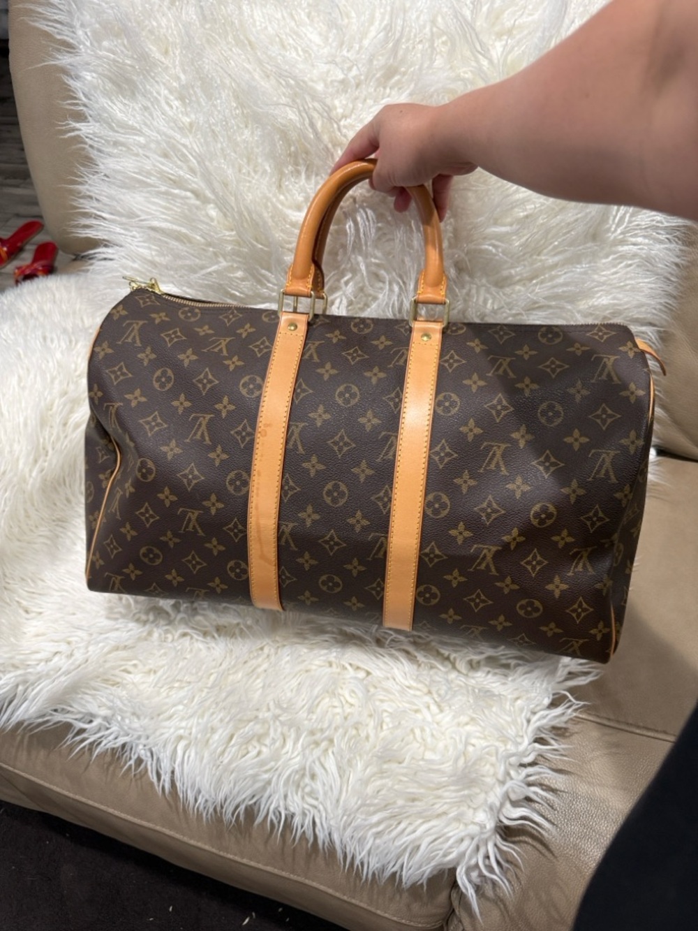 Louis Vuitton Monogram Canvas Duffel with Natural Tan Leather Trim - Picture 2 of 4
